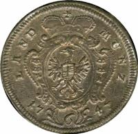 reverse of 6 Kreuzer - Karl Wilhelm Friedrich (1745 - 1753) coin with KM# 202 from German States. Inscription: LAND MUNZ 17 47 6