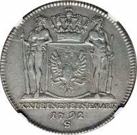 German States coin 1 Gulden - Friedrich Wilhelm II (1792) reverse reverse of 1 Gulden - Friedrich Wilhelm II (1792) coin with KM# 8 from German States. Inscription: XXIEINEFEINEMARK 17 92 S