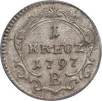 German States coin 1 Kreuzer - Friedrich Wilhelm II (1792 - 1797) reverse reverse of 1 Kreuzer - Friedrich Wilhelm II (1792 - 1797) coin with KM# 6 from German States.