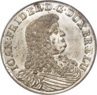 German States coin 2/3 Thaler - Ernst August (1676 - 1679) obverse obverse of 2/3 Thaler - Ernst August (1676 - 1679) coin with KM# 187 from German States. Inscription: IOAN:FRIDER:D.G · DUX BR:E · LU ·