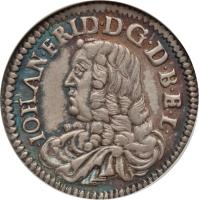 German States coin 1/3 Thaler - Johann Friedrich (1676) obverse obverse of 1/3 Thaler - Johann Friedrich (1676) coin with KM# 183 from German States. Inscription: · IOHAN · FRID · D · G · D · B · E · L ·
