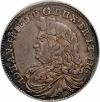 German States coin 2/3 Thaler - Johann Friedrich (1676 - 1678) obverse obverse of 2/3 Thaler - Johann Friedrich (1676 - 1678) coin with KM# 188 from German States.