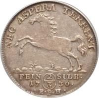 German States coin 2/3 Thaler - George II (1730 - 1749) reverse reverse of 2/3 Thaler - George II (1730 - 1749) coin with KM# 228 from German States.