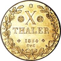 reverse of 10 Thaler - Wilhelm (1831 - 1834) coin with KM# 1122 from German States. Inscription: X THALER 1834 C.v.C