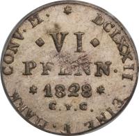 reverse of 6 Pfennige - Karl II (1828) coin with KM# 1116 from German States.