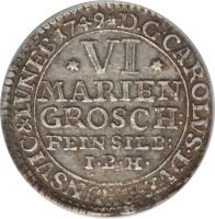 German States coin 6 Mariengroschen - Karl I (1735 - 1780) obverse obverse of 6 Mariengroschen - Karl I (1735 - 1780) coin with KM# 872 from German States.