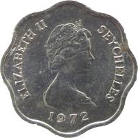 obverse of 5 Cents - Elizabeth II - FAO - 2'nd Portrait (1972 - 1975) coin with KM# 18 from Seychelles. Inscription: ELIZABETH II SEYCHELLES 1972