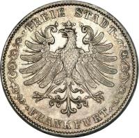 German States coin 2 Thaler / 3 1/2 Gulden (1841 - 1855) obverse obverse of 2 Thaler / 3 1/2 Gulden (1841 - 1855) coin with KM# 329 from German States. Inscription: FREIE STADT FRANKFURT