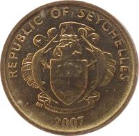 obverse of 5 Cents (2007 - 2010) coin with KM# 47a from Seychelles. Inscription: REPUBLIC OF SEYCHELLES · 2007 ·