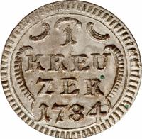 German States coin 1 Kreuzer (1784 - 1789) reverse reverse of 1 Kreuzer (1784 - 1789) coin with KM# 267 from German States. Inscription: 1 KREUZER 1784
