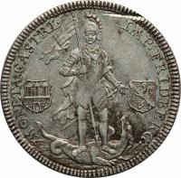 German States coin 1/2 Thaler - Franz Heinrich (1766) reverse reverse of 1/2 Thaler - Franz Heinrich (1766) coin with KM# 71 from German States. Inscription: MONETA CASTRI. IMP.FRIEDBERG.