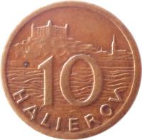 reverse of 10 Halierov (1939 - 1942) coin with KM# 1 from Slovakia. Inscription: 10 HALIEROV