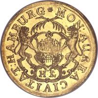 German States coin 2 Ducat - Trade Coinage (1669 - 1694) obverse obverse of 2 Ducat - Trade Coinage (1669 - 1694) coin with KM# 247 from German States. Inscription: MON: AUREA CIVITAT:HAMBURG