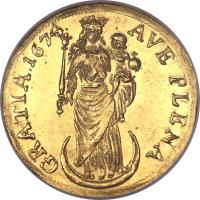 German States coin 2 Ducat - Trade Coinage (1669 - 1694) reverse reverse of 2 Ducat - Trade Coinage (1669 - 1694) coin with KM# 247 from German States. Inscription: .AVE PLENA GRATIA.1674.