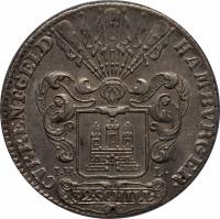 German States coin 32 Schilling - Franz I (1748 - 1761) reverse reverse of 32 Schilling - Franz I (1748 - 1761) coin with KM# 402 from German States. Inscription: HAMBVRGER. CVRENT.GELD. 32.SCHILL.