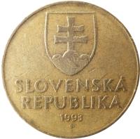 obverse of 10 Korún (1993 - 2008) coin with KM# 11 from Slovakia. Inscription: SLOVENSKÁ REPUBLIKA 1993 Z