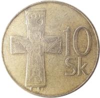 reverse of 10 Korún (1993 - 2008) coin with KM# 11 from Slovakia. Inscription: 10 Sk Z