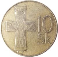 Slovakia coin 10 Korún (1993 - 2008) reverse reverse of 10 Korún (1993 - 2008) coin with KM# 11 from Slovakia. Inscription: 10 Sk Z