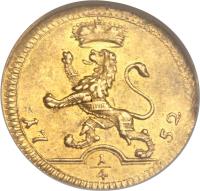 reverse of 1/4 Ducat - Wilhelm VIII - Trade Coinage (1752) coin with KM# 452 from German States.