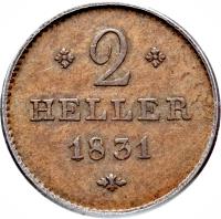 reverse of 2 Heller - Wilhelm I (1816 - 1820) coin with KM# 564 from German States.