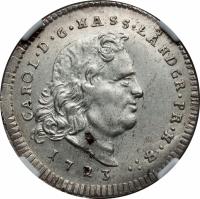 German States coin 1/8 Thaler - Karl (1723) obverse obverse of 1/8 Thaler - Karl (1723) coin with KM# 387 from German States. Inscription: KAROL.D.G.HASS.LAND GR.PR.H.8 1723