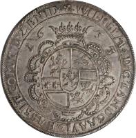 obverse of 1 Thaler - Wilhelm V (1629 - 1635) coin with KM# 115 from German States. Inscription: WILHELM9.D:G:LANDGRAVI9.HASSIAE.COM:C:D:Z:E:NID: