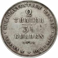 German States coin 2 Thaler / 3 1/2 Gulden - Wilhelm II and Friedrich Wilhelm (1844 - 1845) reverse reverse of 2 Thaler / 3 1/2 Gulden - Wilhelm II and Friedrich Wilhelm (1844 - 1845) coin with KM# 608 from German States.