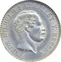 obverse of 1/6 Reichsthaler - Friedrich Wilhelm I (1851 - 1856) coin with KM# 616 from German States. Inscription: FRIEDR. WILHELM I KURFURST V. HESSEN