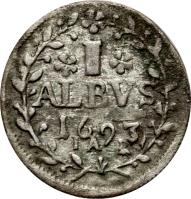 German States coin 1 Albus - Ernst Ludwig (1680 - 1693) reverse reverse of 1 Albus - Ernst Ludwig (1680 - 1693) coin with KM# 71 from German States. Inscription: *I* ALBVS 1693 IAR