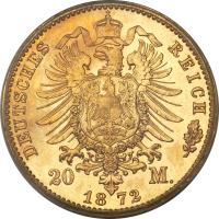 German States coin 20 Mark - Ludwig III (1872) reverse reverse of 20 Mark - Ludwig III (1872) coin with KM# 351 from German States. Inscription: DEUTSCHES REICH 20 M. 1872