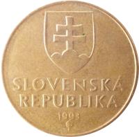 obverse of 1 Koruna (1993 - 2008) coin with KM# 12 from Slovakia. Inscription: SLOVENSKÁ REPUBLIKA year of mintage (2005) Z