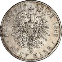 German States coin 5 Mark - Ludwig IV (1888) reverse reverse of 5 Mark - Ludwig IV (1888) coin with KM# 360 from German States.