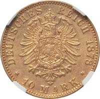 German States coin 10 Mark - Ludwig IV (1878 - 1880) reverse reverse of 10 Mark - Ludwig IV (1878 - 1880) coin with KM# 358 from German States. Inscription: DEUTSCHES REICH 1878 * 10 Mark *