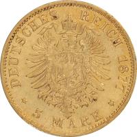 German States coin 5 Mark - Ludwig III (1877) reverse reverse of 5 Mark - Ludwig III (1877) coin with KM# 356 from German States. Inscription: DEUTSCHES REICH 1877 * 5 MARK *