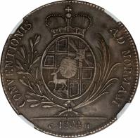 German States coin 1 Thaler - Hermann Friedrich Otto (1804) reverse reverse of 1 Thaler - Hermann Friedrich Otto (1804) coin with KM# 35 from German States. Inscription: AD NORMAM CONVENTIONIS