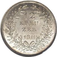 German States coin 12 Kreuzer - Karl I (1811) reverse reverse of 12 Kreuzer - Karl I (1811) coin with KM# 47 from German States. Inscription: 12 KREU ZER 1811
