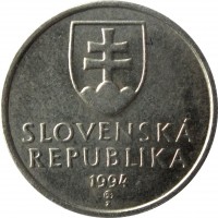 obverse of 20 Halierov (1993 - 2003) coin with KM# 18 from Slovakia. Inscription: SLOVENSKÁ REPUBLIKA 1994 Z