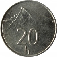 reverse of 20 Halierov (1993 - 2003) coin with KM# 18 from Slovakia. Inscription: Z 20 h