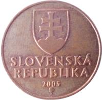 Slovakia coin 50 Halierov (1996 - 2008) obverse obverse of 50 Halierov (1996 - 2008) coin with KM# 35 from Slovakia. Inscription: SLOVENSKÁ REPUBLIKA 2005 Z