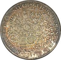 German States coin 1 Thaler - Heinrich Friedrich (1697) obverse obverse of 1 Thaler - Heinrich Friedrich (1697) coin with KM# 16 from German States. Inscription: GEILDORF & MONT. S. PR. IN CHASS. D. IN SCHAR. BR. HERB & NEUCH.