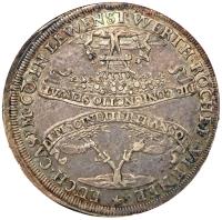 German States coin 1 Thaler - Heinrich Friedrich (1697) reverse reverse of 1 Thaler - Heinrich Friedrich (1697) coin with KM# 16 from German States. Inscription: EUCH. CASIM. CO. IN LEWENST. WERTH. ROCHEF. VIRNEB.