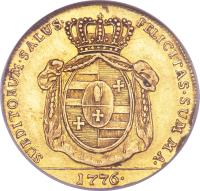 German States coin 5 Thaler - Friedrich August (1776) reverse reverse of 5 Thaler - Friedrich August (1776) coin with KM# 87 from German States. Inscription: SUBDITORUM · SALUS · FELICITAS · SUM MA · 1776 ·