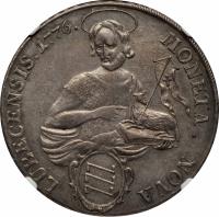 German States coin 1 Thaler - Daniel Haecks (1776) reverse reverse of 1 Thaler - Daniel Haecks (1776) coin with KM# 185 from German States. Inscription: MONETA. NOVA - LUBECENSIS 1776