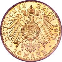 German States coin 10 Mark (1901 - 1904) reverse reverse of 10 Mark (1901 - 1904) coin with KM# 211 from German States. Inscription: DEUTSCHES REICH 1901 * 10 MARK *