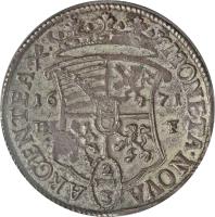 German States coin 2/3 Thaler (1670 - 1674) reverse reverse of 2/3 Thaler (1670 - 1674) coin with KM# 169 from German States. Inscription: MONETA.NOVA ARGENTEA 16 71