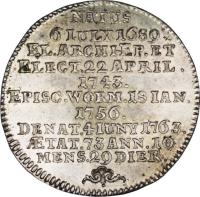 reverse of 1/4 Thaler - Johann Friedrich Karl (1763) coin with KM# 342 from German States.