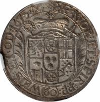 German States coin 60 Kreuzer - Lothar Friedrich von Metternich Burscheid (1673 - 1675) reverse reverse of 60 Kreuzer - Lothar Friedrich von Metternich Burscheid (1673 - 1675) coin with KM# 123 from German States. Inscription: EP:WOR:ET:SPIR:PP:WEIS:ET:OD:1675