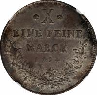 reverse of 1 Thaler - Friedrich Karl Josef (1794) coin with KM# 400 from German States. Inscription: * X * EINE FEINE MARCK 1794