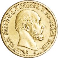 German States coin 20 Mark - Friedrich Franz II (1872) obverse obverse of 20 Mark - Friedrich Franz II (1872) coin with KM# 319 from German States. Inscription: FRIEDRICH FRANZ V.G.G. GROSSH. V. MECKLENB. SCHW. A