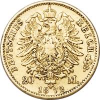 German States coin 20 Mark - Friedrich Franz II (1872) reverse reverse of 20 Mark - Friedrich Franz II (1872) coin with KM# 319 from German States. Inscription: DEUTSCHES REICH 20 M. 1872
